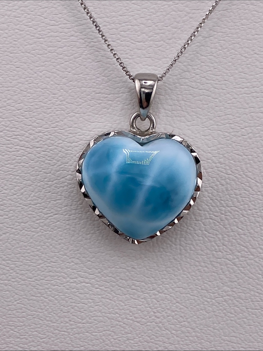 High Quality AAA Natural Larimar Heart Silver Pendant Necklace
